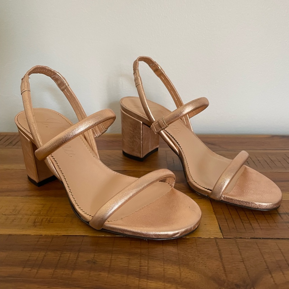 NIB J.Crew Metallic Strappy Block Heel Sandals